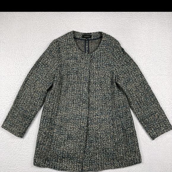 Talbots Tweed Suit Set Blue Beige Jacket & Tulip Flare Skirt 2-Piece Sz 16/18 - Picture 1 of 16